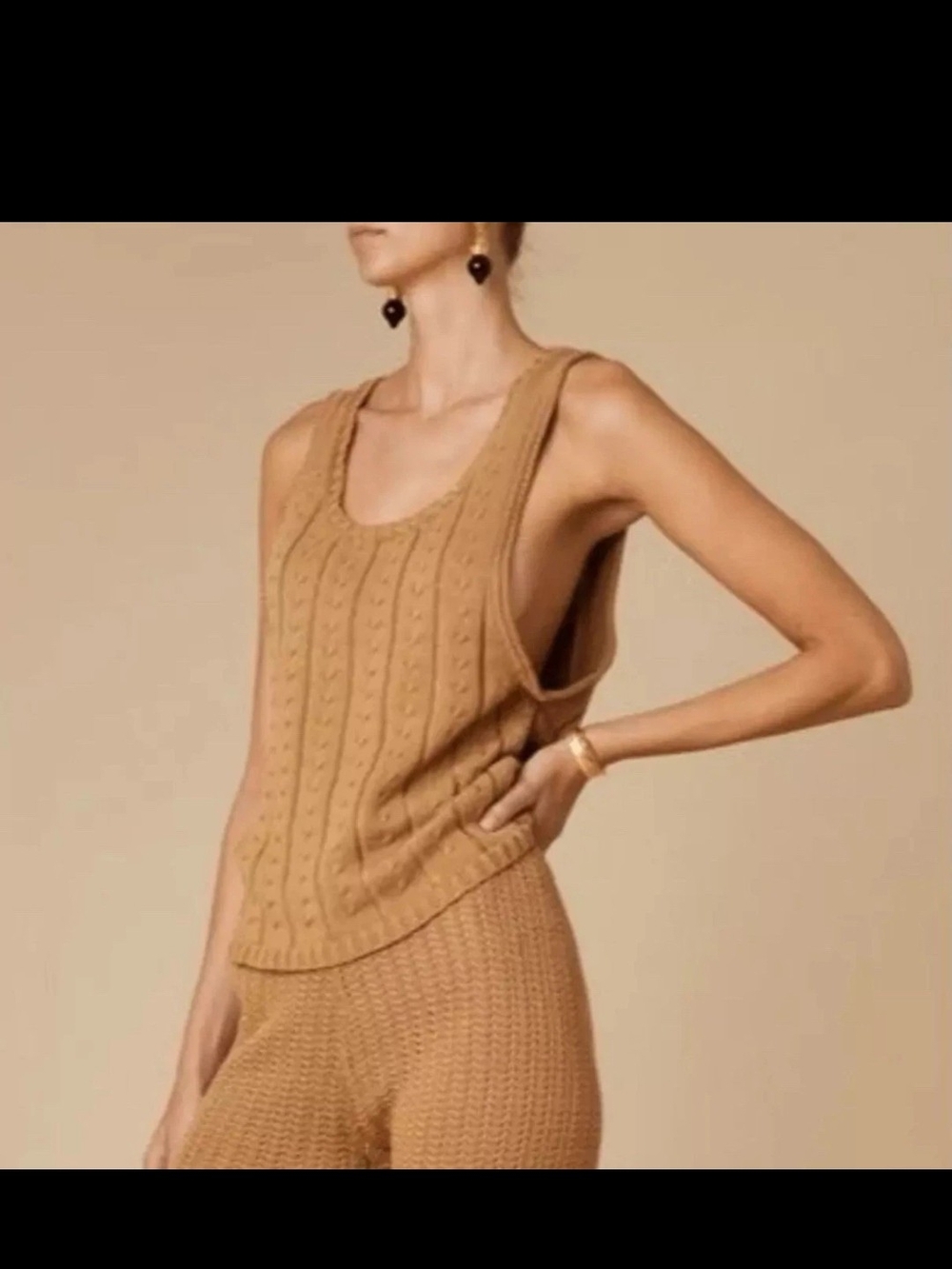 NWT Savannah Morrow Casey Knit Tank Top Almond Organic Pima Cotton Rare XXL